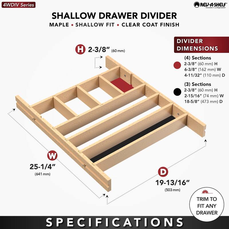 Rev-A-Shelf 4WDIV-30SH-1 Wood Classics 25-1/4" Wide Drop In Shallow