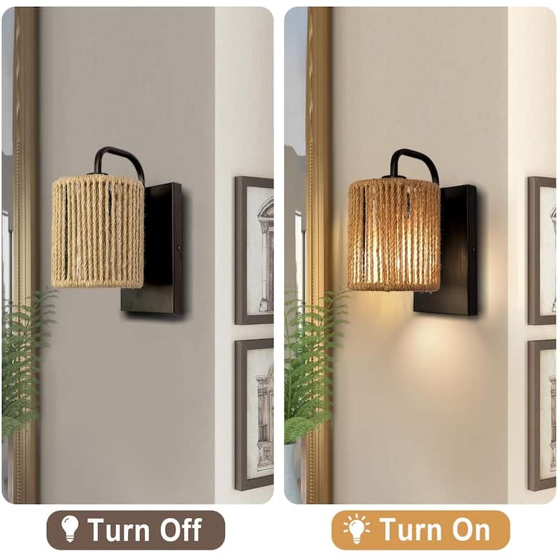 Bohemian bathroom light rattan wall light hemp rope,metal fixtures light