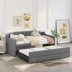 preview thumbnail 2 of 14, Twin Size Upholstered Daybed with Trundle and Three Drawers, Wood Slat Support Sofa Bed for Kids Adults Bedroom Furniture
