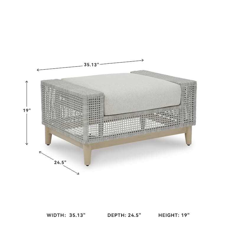 Signature Design by Ashley Seton Creek Gray Outdoor Ottoman with Cushion - 35.13" W x 24.5" D x 19" H