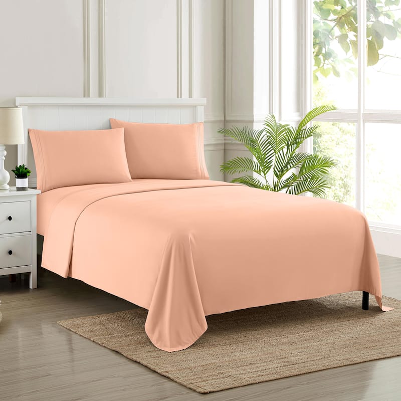 Soft Microfiber 5-piece Split King Bed Sheet Set - Peach