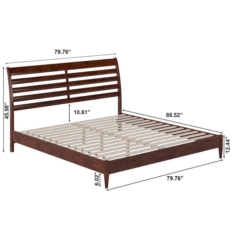 King Size Wood Platform Bed - Low Profile Modern Bed Frame Walnut Finish