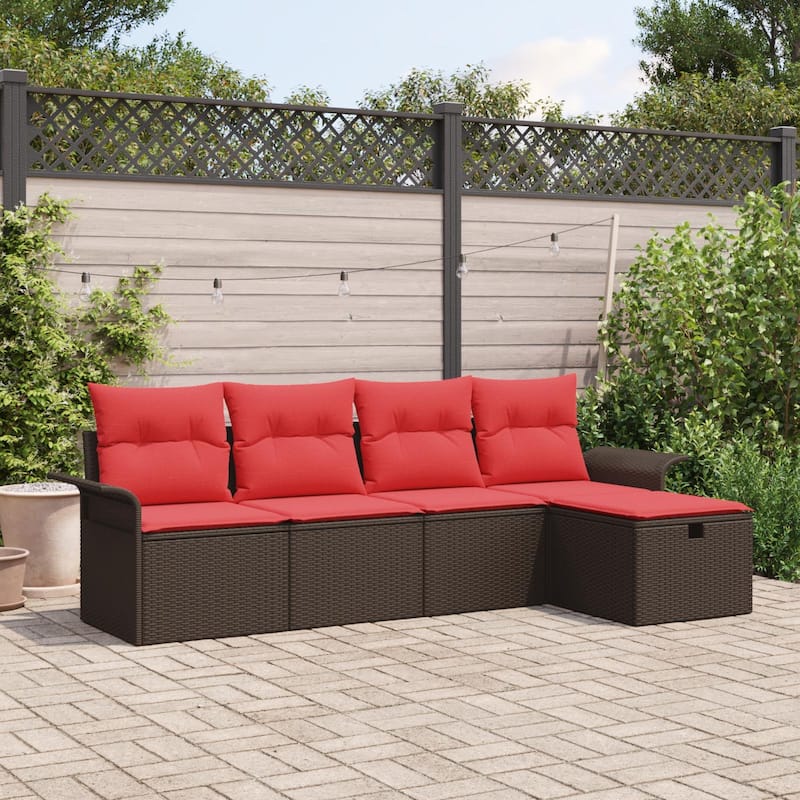 vidaXL 5/6 Piece Garden Sofa Set with Cushions - 98.8×46.1×27.2 - Brown and Red