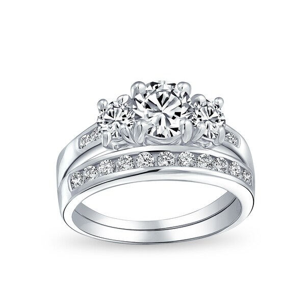 3CT Solitaire 3 Stone CZ Engagement Wedding Ring 925 Sterling Silver. Opens flyout.