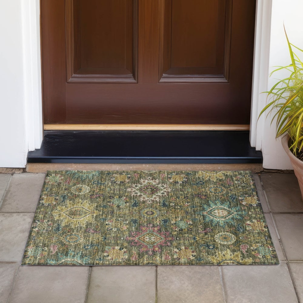 Machine Washable Indoor/Outdoor Boho Traditional Chantille Rug