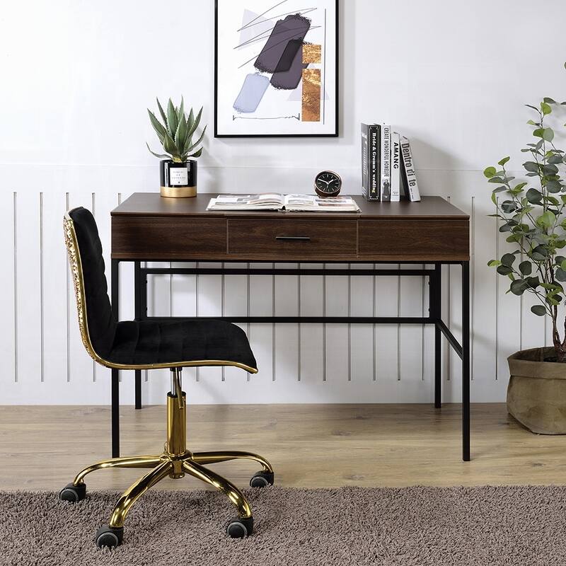 GDFStudio - Natalie Industrial Writing Desk with USB Charging Port, Storage Drawer, and Smooth Glide