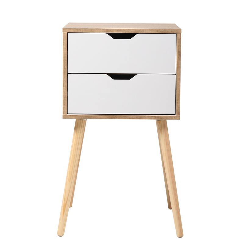 Set of 2 Wooden Modern Nightstand with 2 Drawers and 4 Solid Splayed Legs - White - 2-drawer
