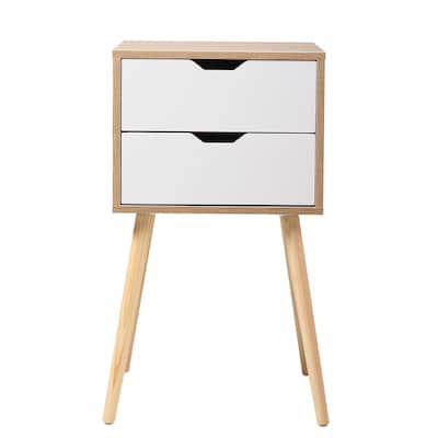 Set of 2 Wooden Modern Nightstand with 2 Drawers and 4 Solid Splayed Legs