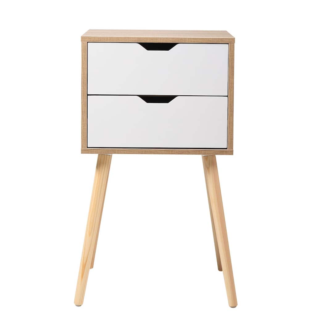 Set of 2 Wooden Nightstands with Drawers and Splayed Legs