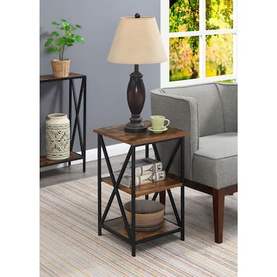 Modern Three Tier End Table with Sturdy Metal Frame, Open Storage Shelves and Sleek Functional Contemporary Style - 15.75