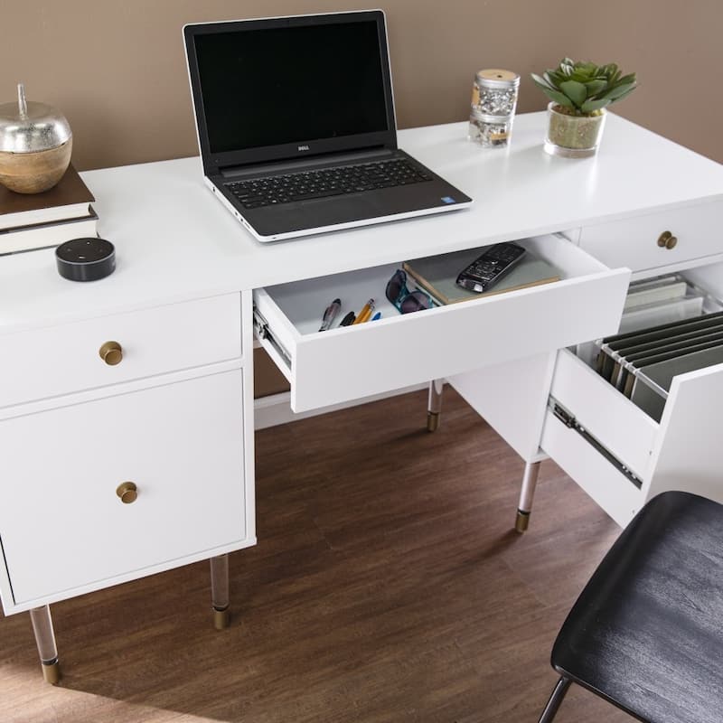 HomeRoots 55" White Writing Desk With Four Drawers