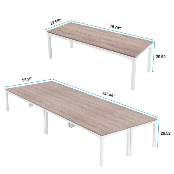 dimension image slide 6 of 9, 13FT Large Rectangle Conference Meeting Seminar Table for 12-16 Person (Set of 4)
