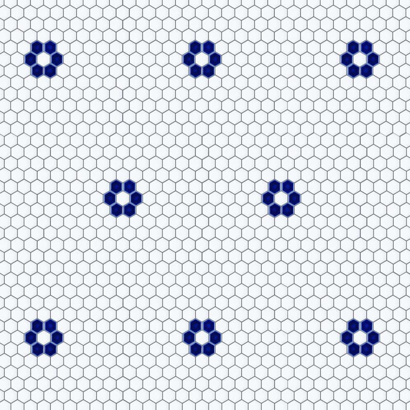 Merola Tile Metro Ion 1" Hex Sapphire Single Flower w/Glossy White Porcelain Mosaic Floor & Wall Tile