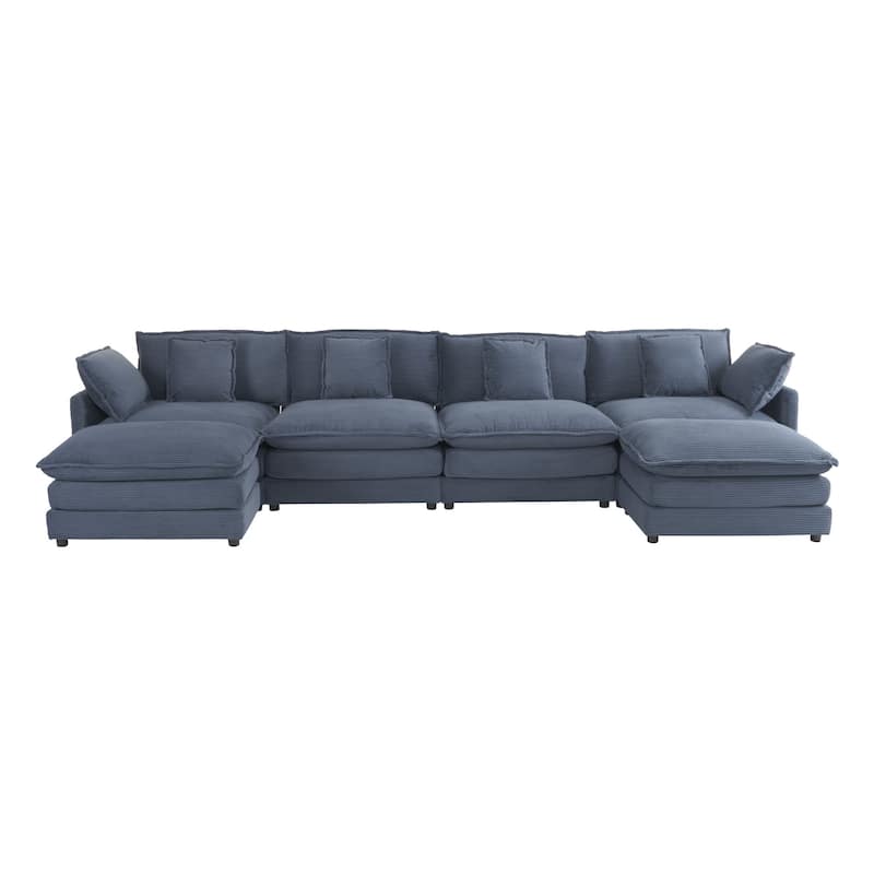 149.6" Corduroy Upholstered U-Shaped Modular Sectional Sofa with Side Storage Pockets