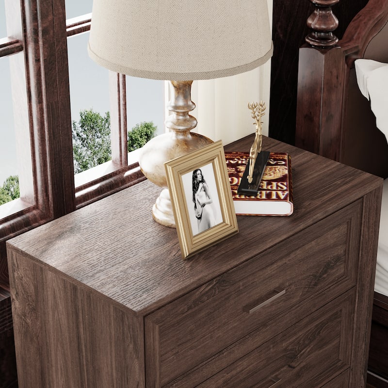 Wood - Grain 3 - Drawer Nightstand with Ample Storage Bedside Table Side Cabinet
