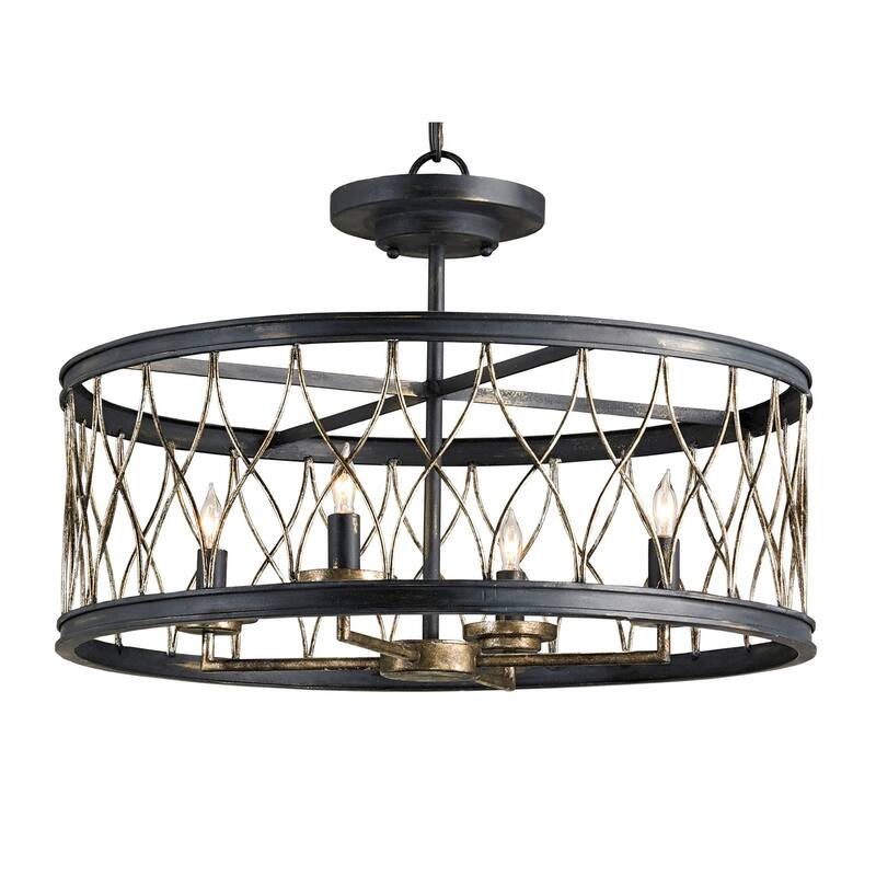 Currey & Company Crisscross Black Semi-Flush Mount - 16"h x 22"dia - 16"h x 22"dia - French Black/Pyrite Bronze