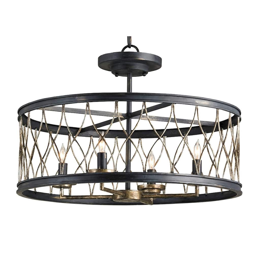 Currey & Company Crisscross Black Semi-Flush Mount - 16"h x 22"dia