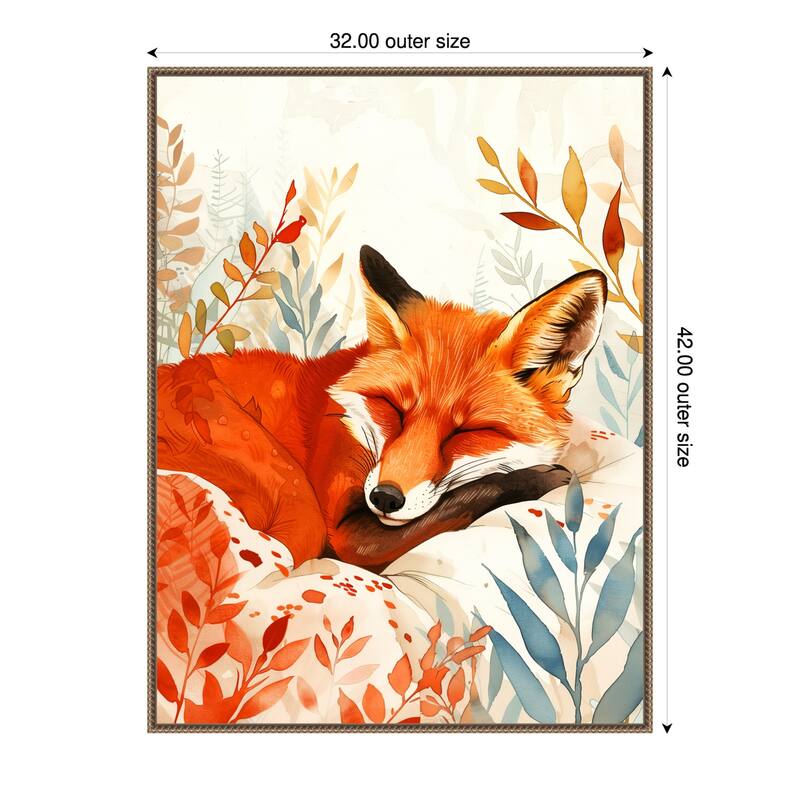 Napping Fox by Justyna Jaszke Framed Canvas Wall Art - 32 x 42 in