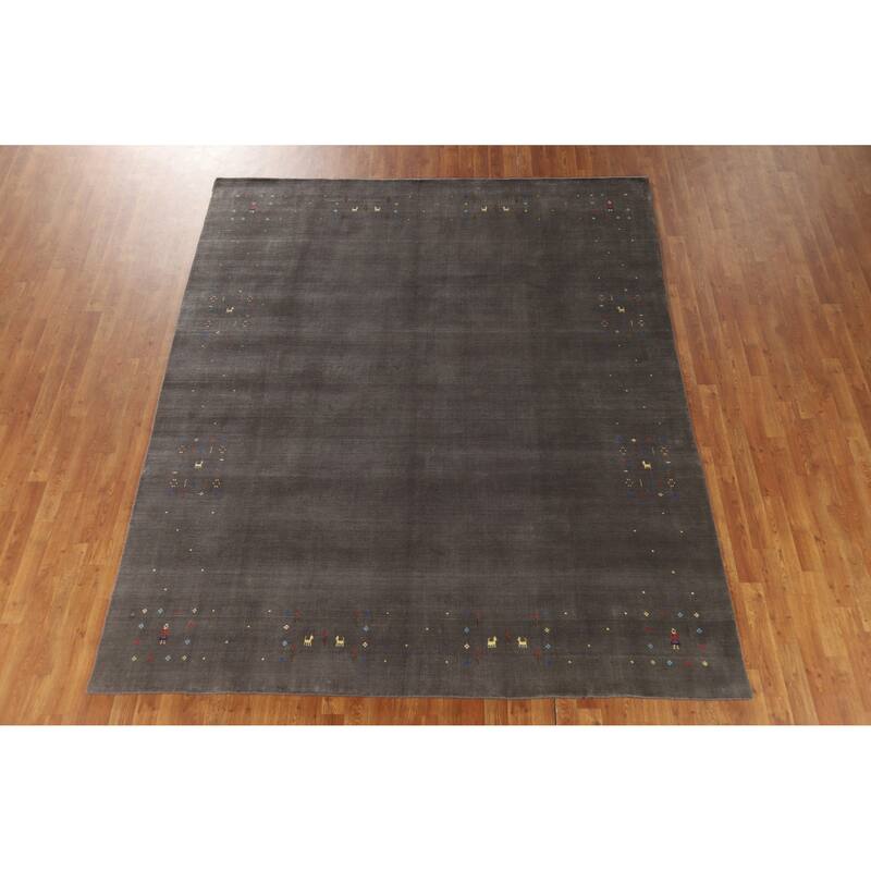 Hand Knotted Oriental 100% Wool Carpet Tribal Tribal Greys & Charcoal Gabbeh Area Rug - 9' 8'' X 7' 10''