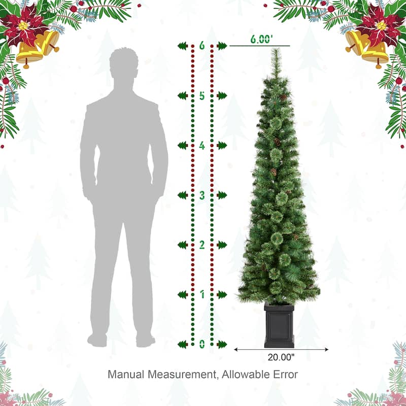 Glitzhome 5ft/6ft/7ft Pre-Lit Green Pine Christmas Potted Porch Tree with LED Lights and Remote Control