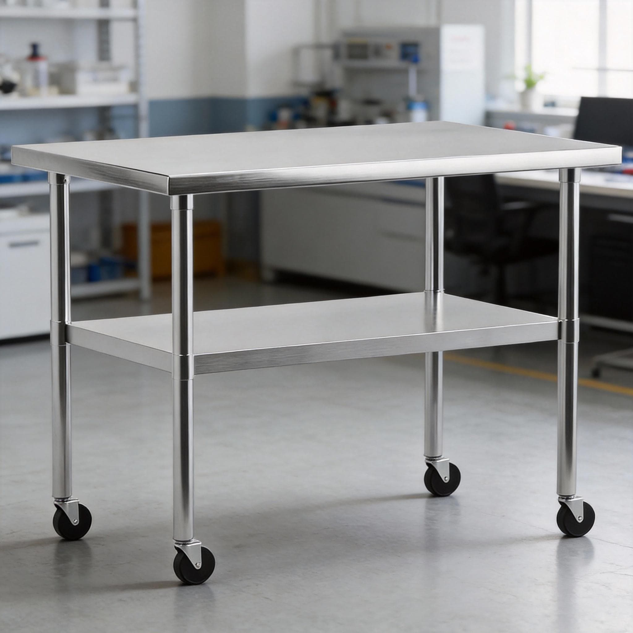 Heavy Duty Stainless Steel Work Table, with Wheels and Adjustable Bottom Shelf
