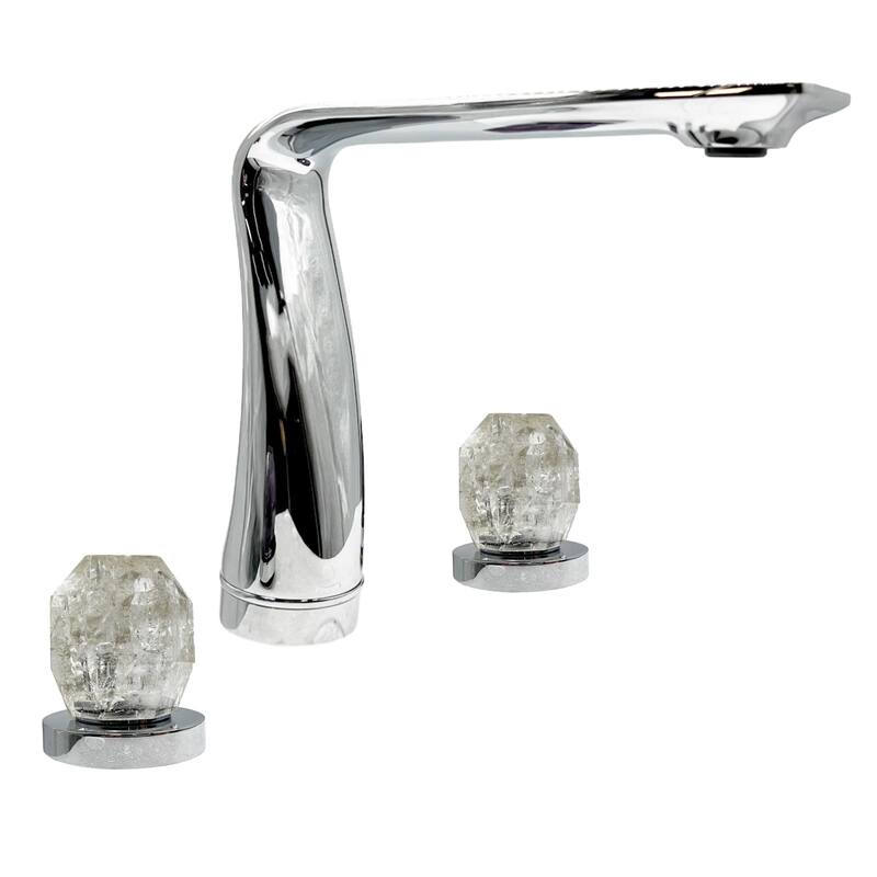 Modern Widespread 3 Hole, 2-handle Bathroom Faucet with White Rock Crystal Handles - Chrome