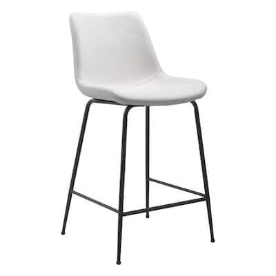 Modern Faux Leather Bucket Seat Counter Height Bar Stool with Black Steel Frame and Footrest