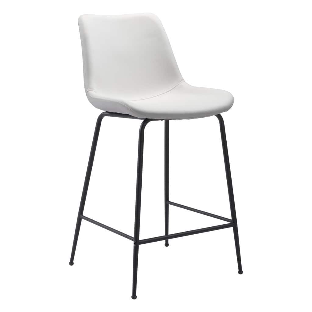 Modern Faux Leather Bucket Seat Counter Height Bar Stool with Black Steel Frame and Footrest