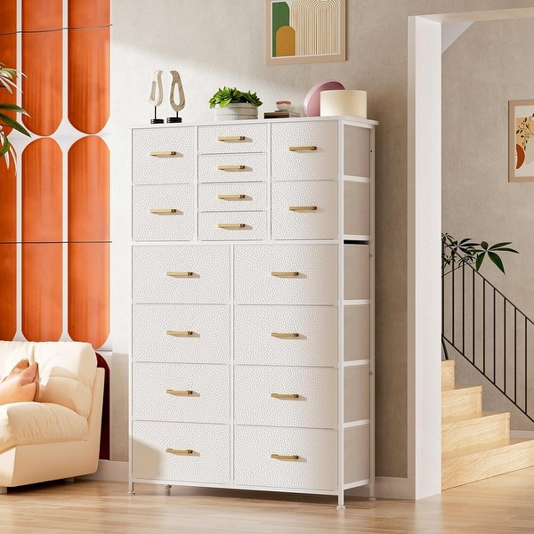 White 16 Drawers Dresser for Bedroom Tall Dresser with Large Capacity Fabric Drawer Chest of Drawers for Closet Living Room 12 Drawer