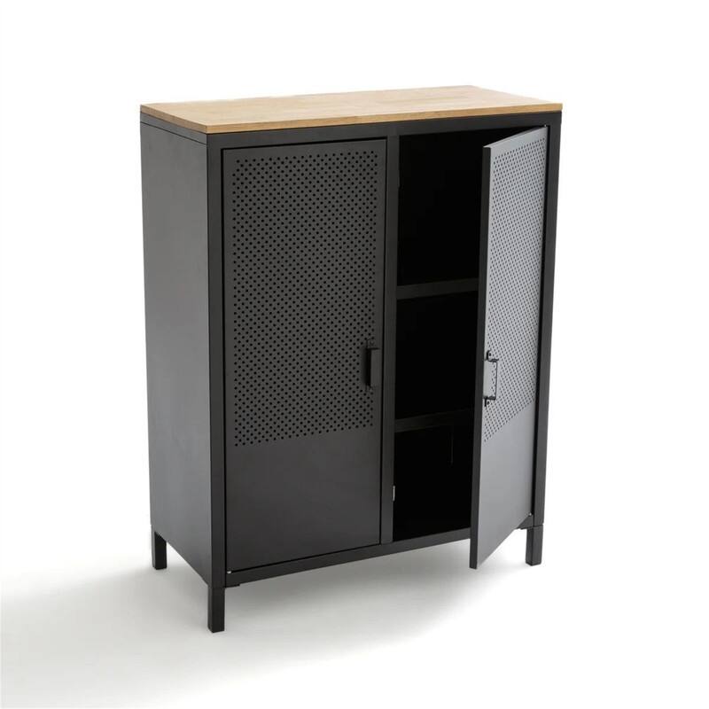 Agama 2-Door Low Metal & Oak Cabinet - 43.4"H *33.5"W *15.8"D