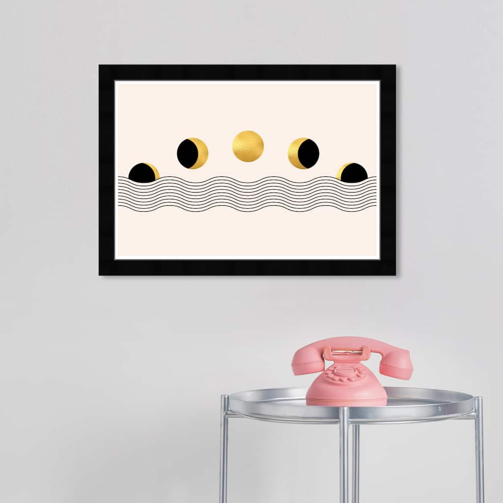 Wynwood Studio Prints Astronomy and Space The Gold Moon Phases Black and Metallic Gold Bohemian & Eclectic Wall Art Canvas Print