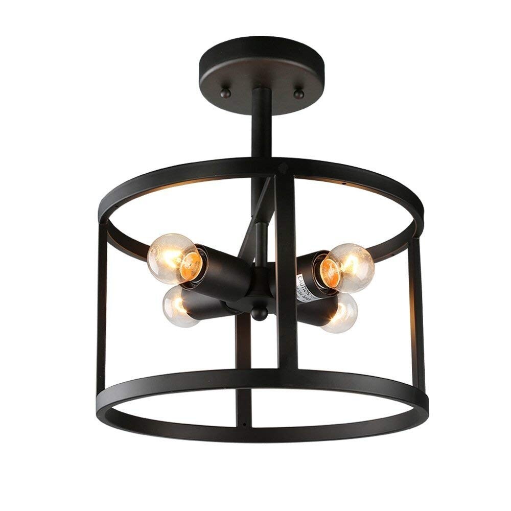 4 Light Vintage Industrial Black Semi Flush Mount Ceiling Light