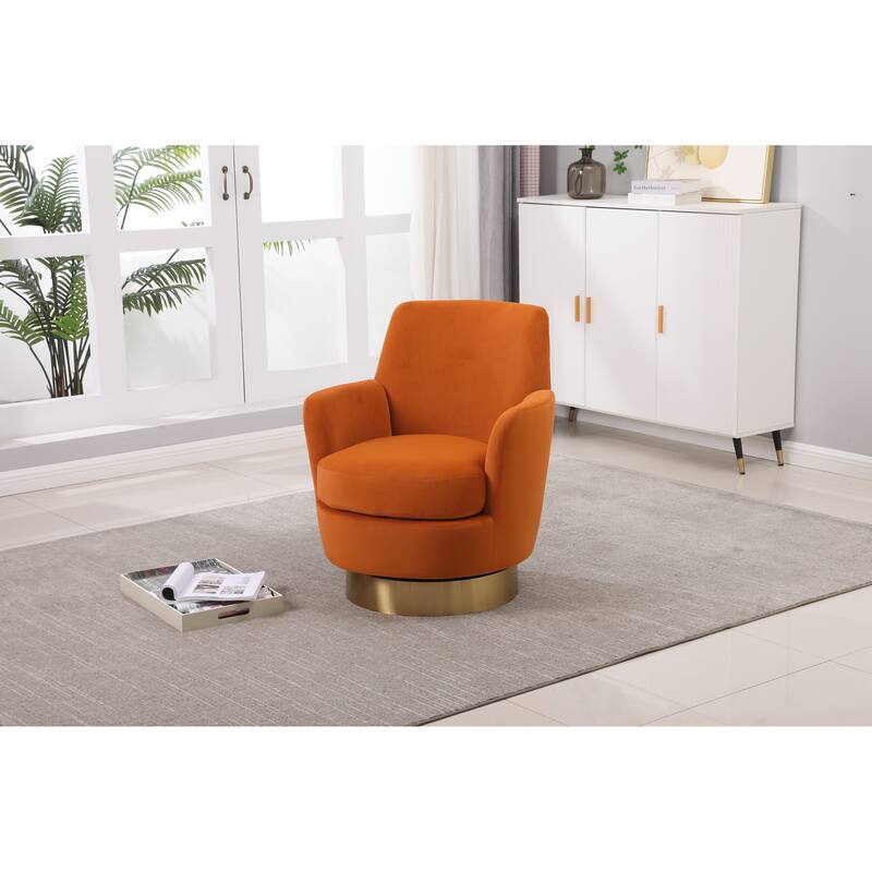 Velvet Swivel Barrel Chair with Gold Base & High-Density Foam
