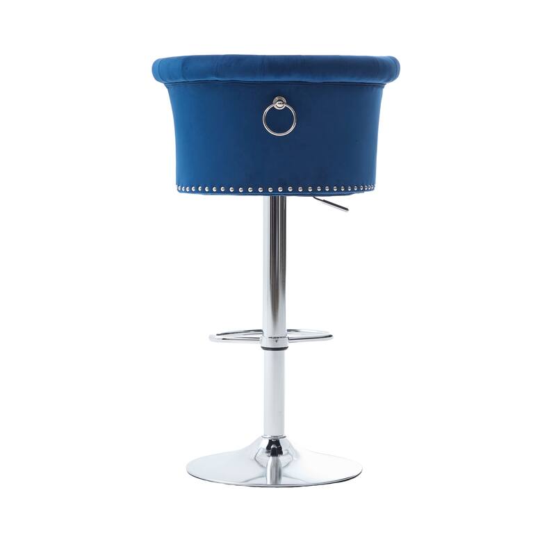360° Swivel Bar Stools Set of 2 Adjustable Velvet Accent Chairs with Footrest Base, Button Tufted and Barrel Curved Backrest