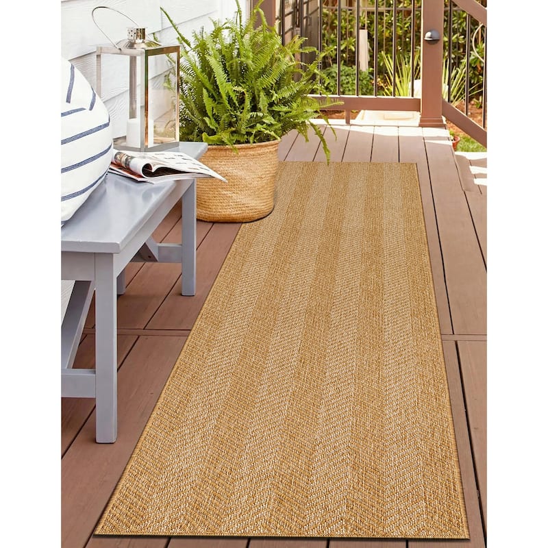 Herringbone Stripe Reversible Jute-Look Indoor/Outdoor Rug Reversible, Easy-Care Indoor/Outdoor Rug with Natural Fiber Look - 2' X 7'