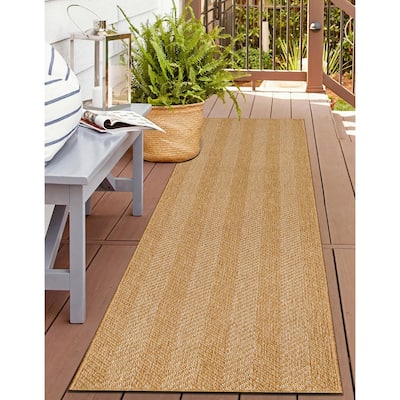 Herringbone Stripe Reversible Jute-Look Indoor/Outdoor Rug Reversible, Easy-Care Indoor/Outdoor Rug with Natural Fiber Look
