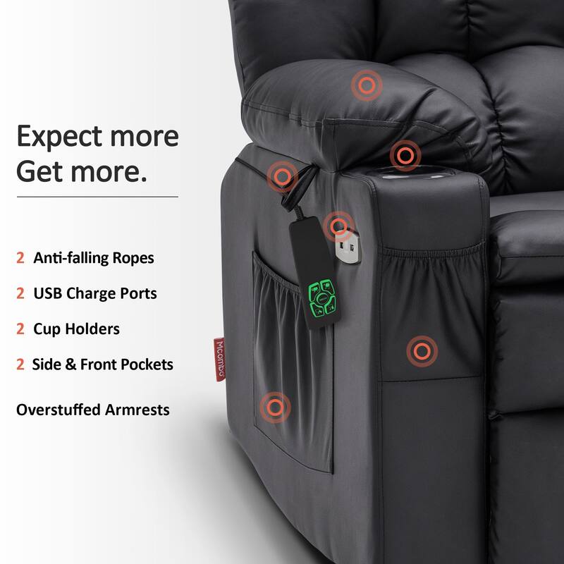 MCombo Medium Dual Motor Power Lift Recliner Chair Infinite Position, Massage and Heat, Extended Footrest, Faux Leather 7890