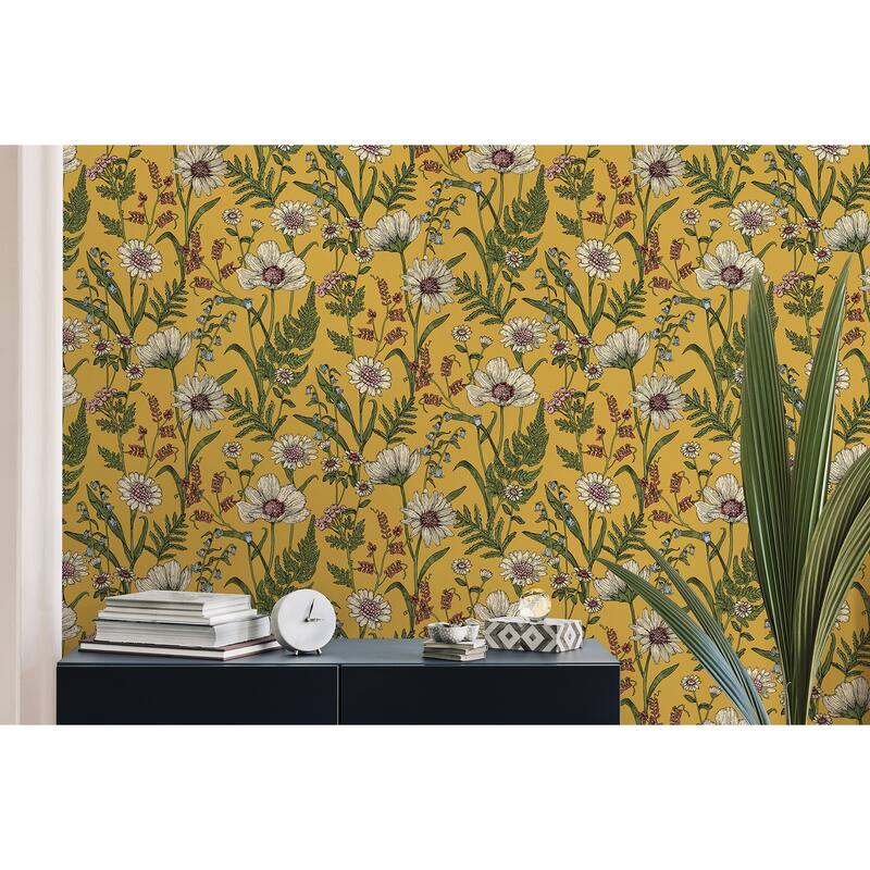Fine Decor Arden Mustard Wild Meadow Wallpaper
