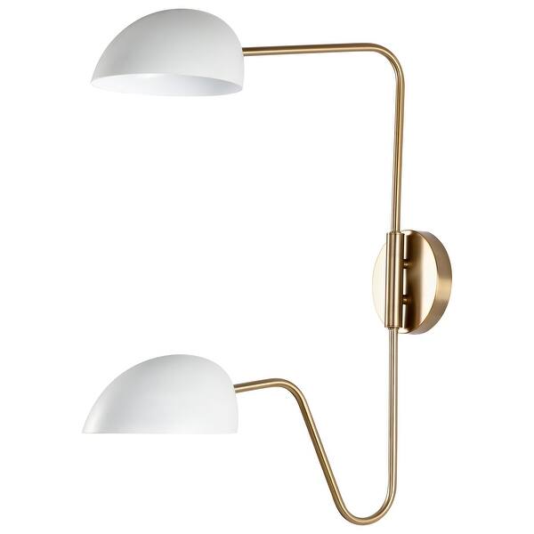 slide 1 of 14, Trilby 2 Light Wall Sconce Matte White with Burnished Brass