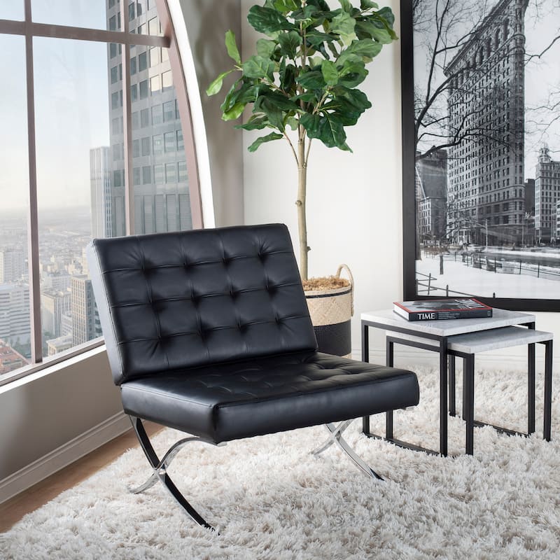 Attriom Bonded Leather and Metal Armless Mid Century Accent Chair - 30.25 x 26 x 34.75"