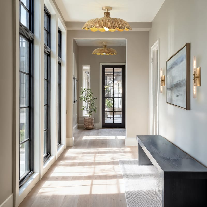 Aurelia Rattan Flush Mount - Rattan Natural 1-Light Handwoven Ceiling Light for Dining Room or Living Room in Modern, Boho Style