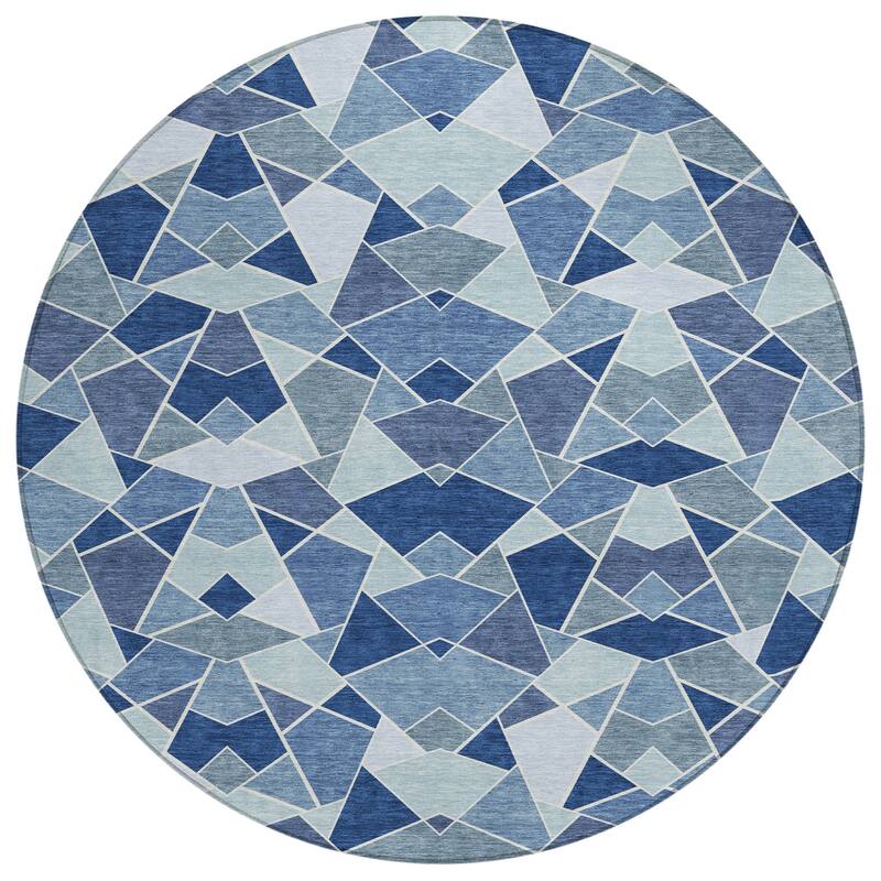 Machine Washable Indoor/ Outdoor Modern Mosaic Chantille Rug