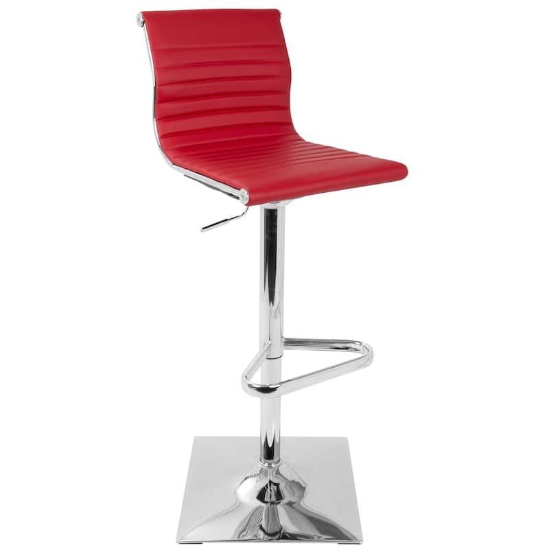 45.50" Red Leather and Silver Upholstered Swivel Bar Stool