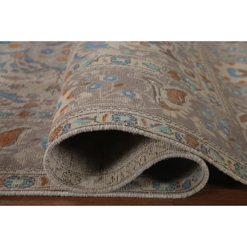 Antique Floral Distressed Tabriz Persian Rug Hand-knotted Wool Carpet - 6'8" x 10'0"