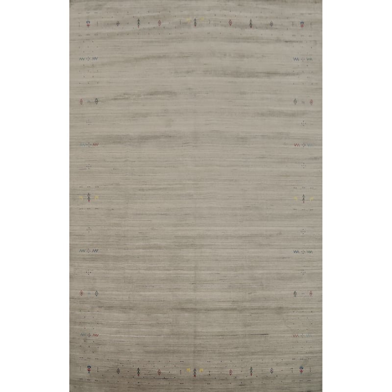 Hand Knotted Oriental Viscose Silk Carpet Tribal Animal Pictorial Beige & Ivories Gabbeh Area Rug - 11' 9'' X 8' 11''