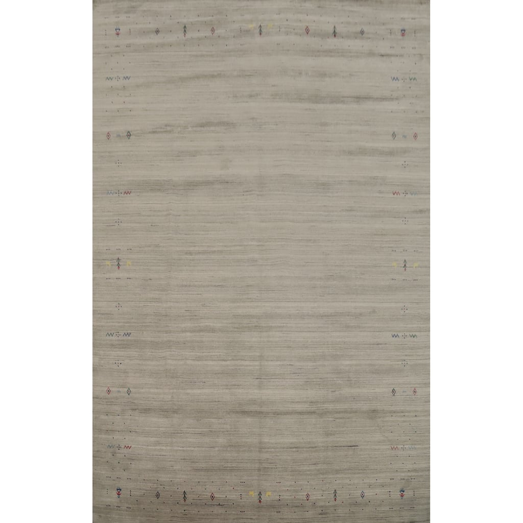 Hand Knotted Oriental Viscose Silk Carpet Tribal Animal Pictorial Beige & Ivories Gabbeh Area Rug - 11' 9'' X 8' 11''