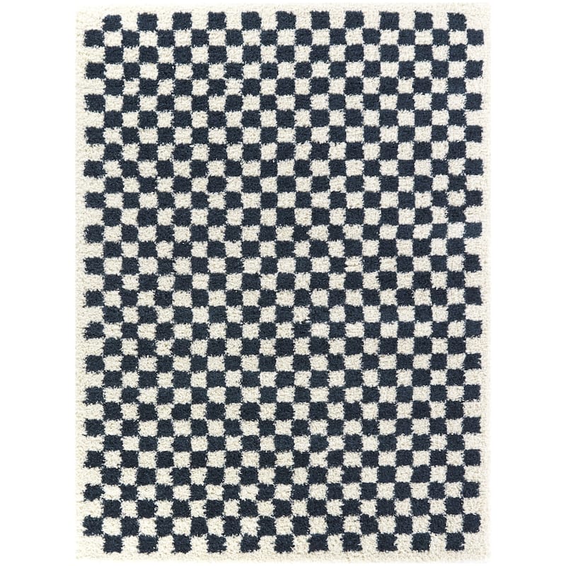 Covey Plush Checkered Thick Shag Area Rug - 2'2" x 10' Runner - Navy