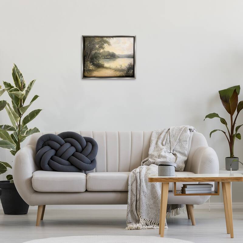 Stupell Shore of Peaceful Lake Framed Floater Canvas Wall Art Design By Petal Prints Design