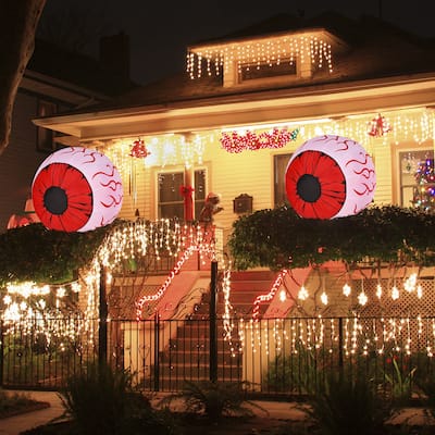 Costway 2 Pack 3 FT Halloween Inflatable Eyeballs w/ Air Blower & Red