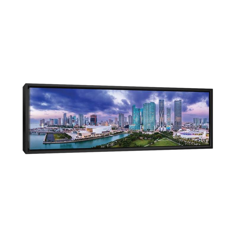 iCanvas "Miami Downtown Panoramic Skyline Aerial" by Susanne Kremer Framed Canvas Print - 16x48 - Black